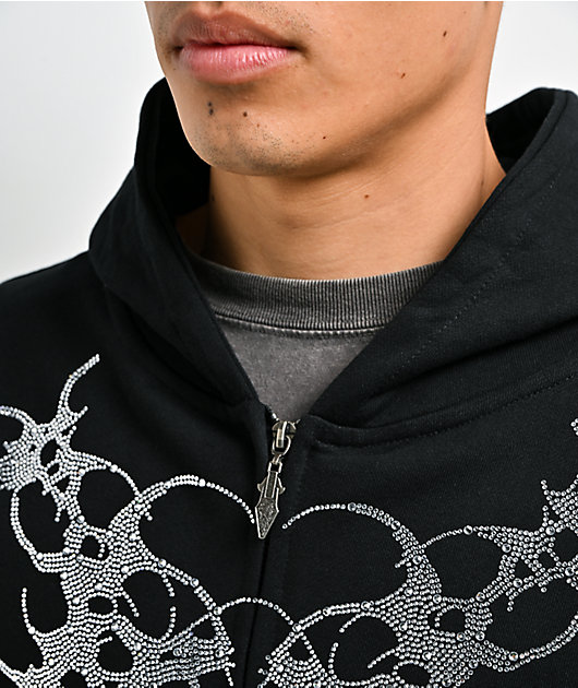 Insomnia Visuals Thorns Rhinestone Black Zip Hoodie