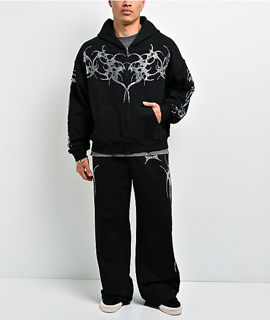 Insomnia Visuals Thorns Rhinestone Black Zip Hoodie