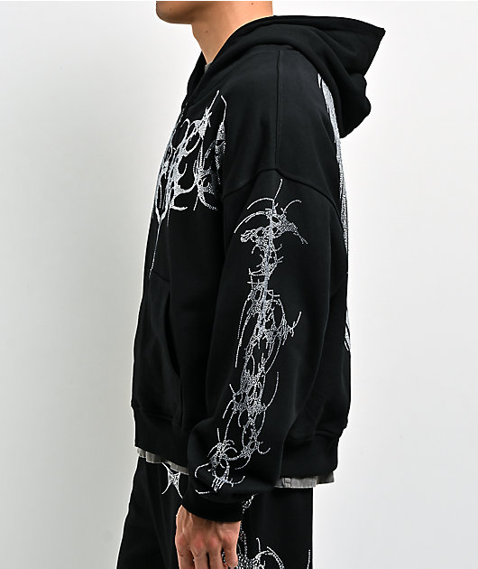 Insomnia Visuals Thorns Rhinestone Black Zip Hoodie