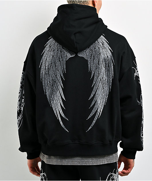 Insomnia Visuals Thorns Rhinestone Black Zip Hoodie