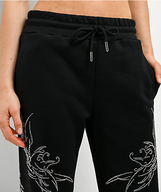 Insomnia Visuals Wings Rhinestone Black Sweatpants