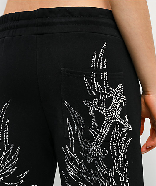 Insomnia Visuals Wings Rhinestone Black Sweatpants