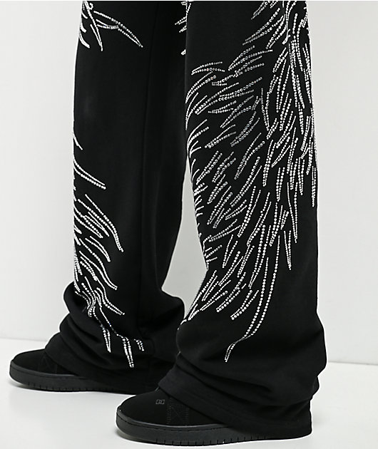 Insomnia Visuals Wings Rhinestone Black Sweatpants