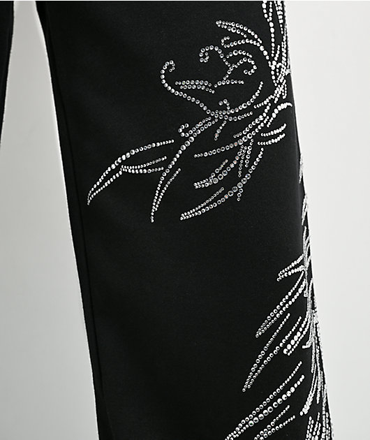 Insomnia Visuals Wings Rhinestone Black Sweatpants