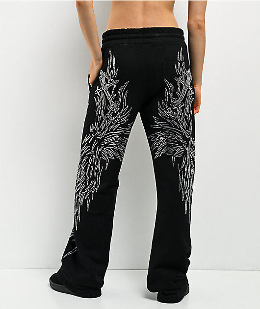 Insomnia Visuals Wings Rhinestone Black Sweatpants