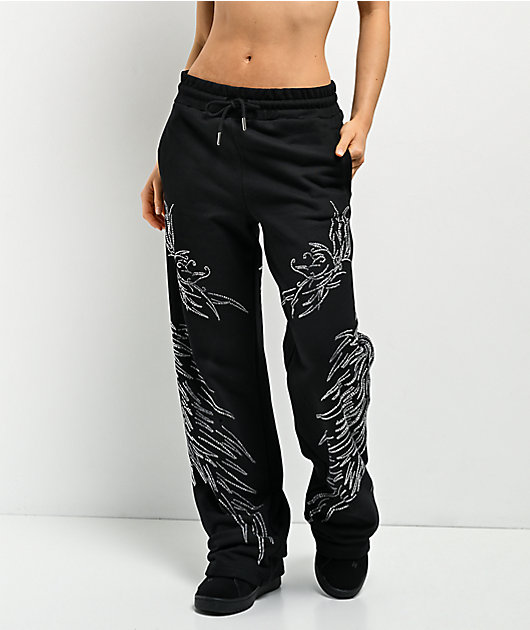 Insomnia Visuals Wings Rhinestone Black Sweatpants