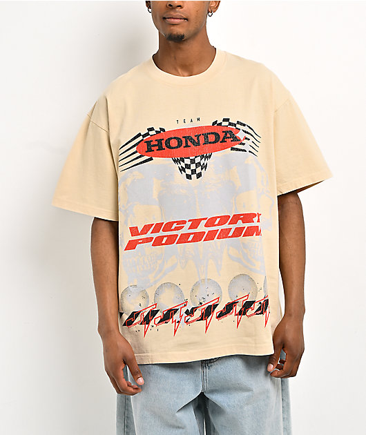 JT Racing x Honda Double Skull Natural T-Shirt