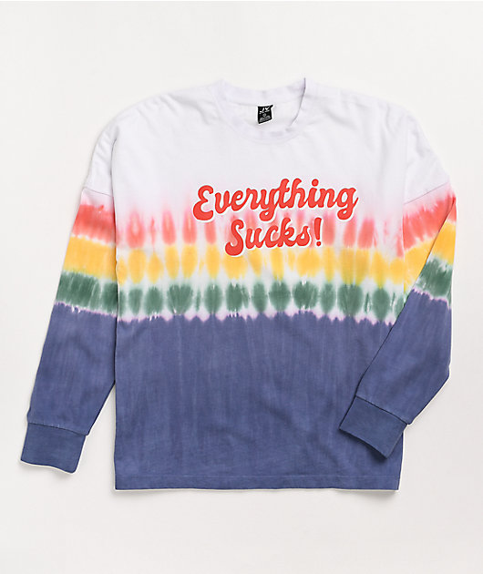 JV by Jac Vanek Everything Sucks Rainbow Tie-Dye Long Sleeve T-Shirt