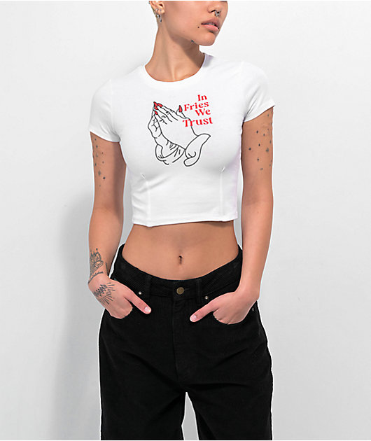 JV by Jac Vanek In Fries We Trust White Crop T-Shirt