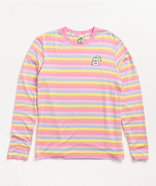 JV by Jac Vanek What's The Tea Striped Pink Long Sleeve T-Shirt