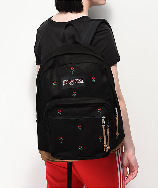 jansport backpack black with roses