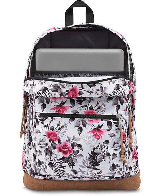 white floral jansport backpack