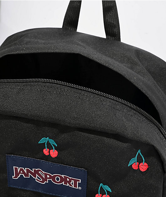Jansport Superbreak Plus Embroidered Cherry Black Backpack