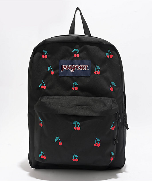 Jansport Superbreak Plus Embroidered Cherry Black Backpack Jansport Superbreak Plus Embroidered Cherry Black Backpack