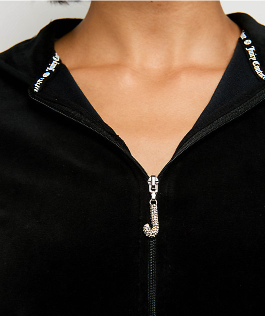 juicy Juicy Couture Scottie Dog Black Cotton Velour Zip Hoodie | Zumiez