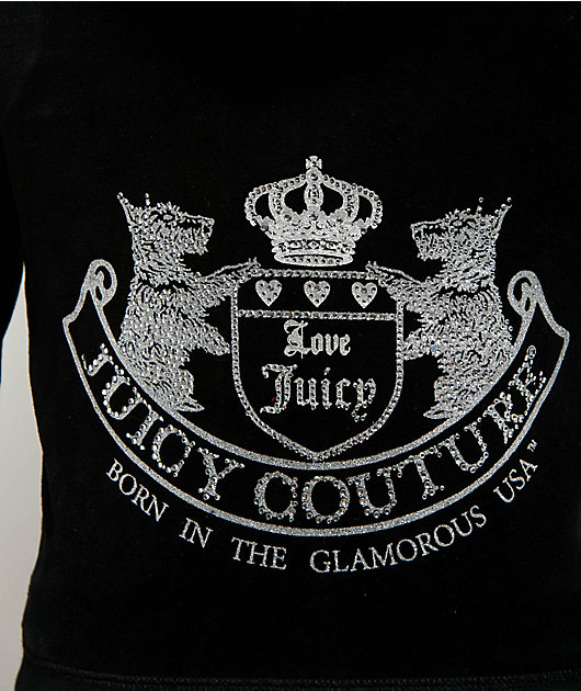 Juicy Couture Scottie Dog Black Cotton Velour Zip Hoodie