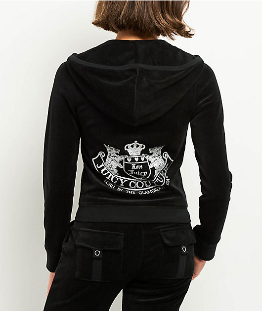 Juicy Couture Scottie Dog Black Cotton Velour Zip Hoodie | Zumiez