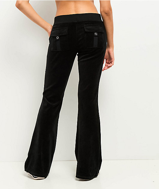 Juicy Couture Back Pocket Black Cotton Velour Track Pants Zumiez