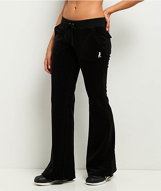 Juicy Couture Back Pocket Black Cotton Velour Track Pants | Zumiez