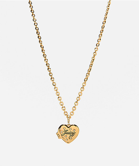 Juicy Couture Crystal Heart Goldtone Locket Necklace