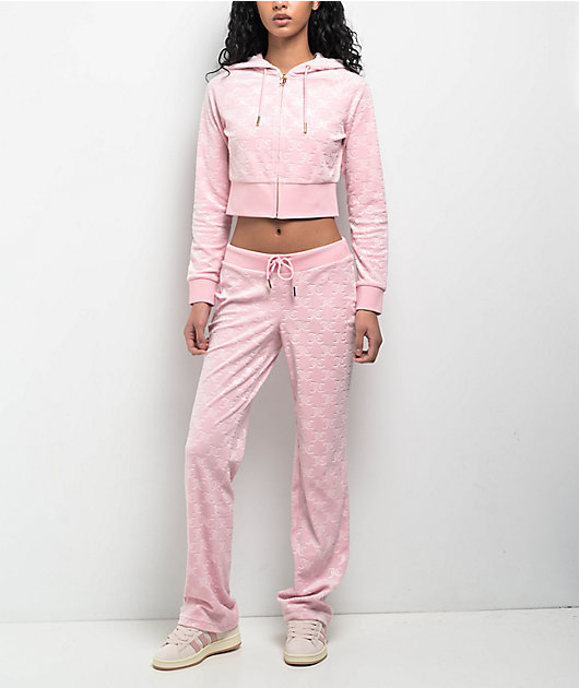 Juicy Couture Embossed Whisper Pink Velour Track Pants | Zumiez
