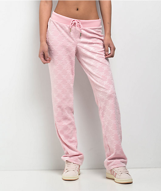 Juicy Couture Embossed Whisper Pink Velour Track Pants | Zumiez