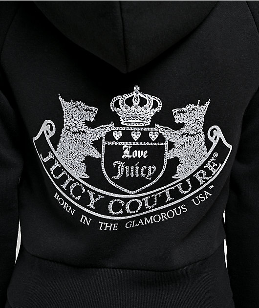 Juicy Couture Faux Fur Black Crop Zip Hoodie