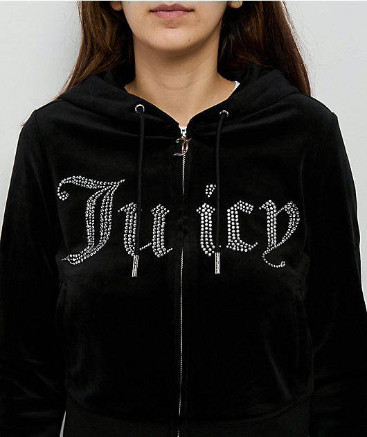Juicy Couture Front Bling Licorice Velour Zip Hoodie