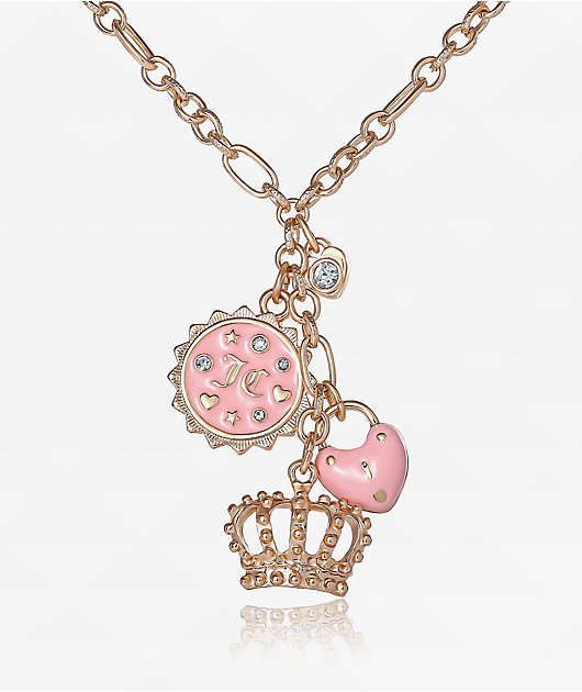 Juicy Couture Layered Pink & Goldtone Charm Necklace | Zumiez