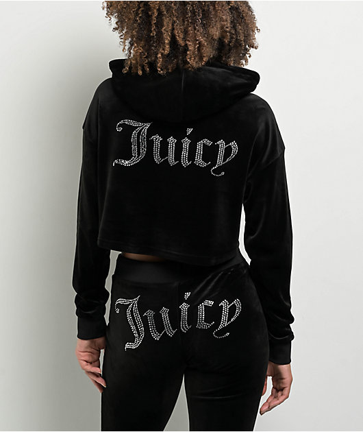 Juicy Couture OG Big Bling High Low Licorice Crop Hoodie