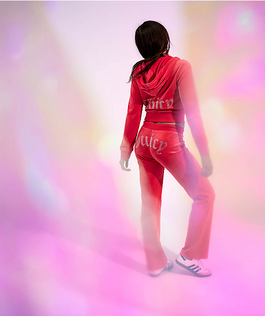 Juicy Couture OG Big Bling Maraschino Cherry Velour Track Pants