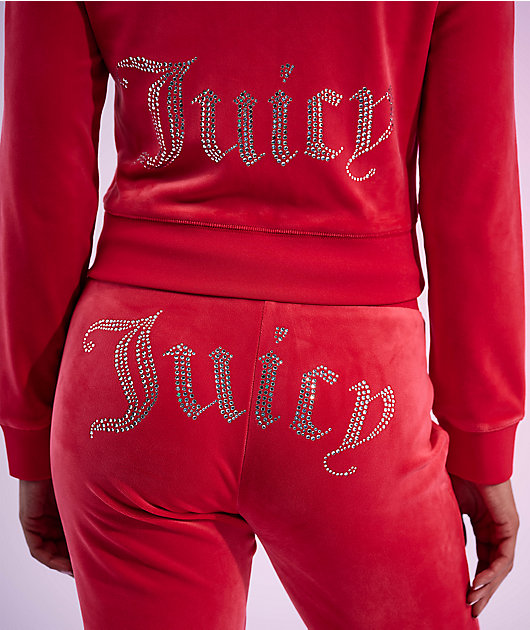 Juicy Couture OG Big Bling Maraschino Cherry Velour Zip Hoodie