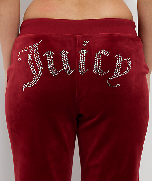 Juicy Couture OG Big Bling Red Dahlia Velour Track Pants