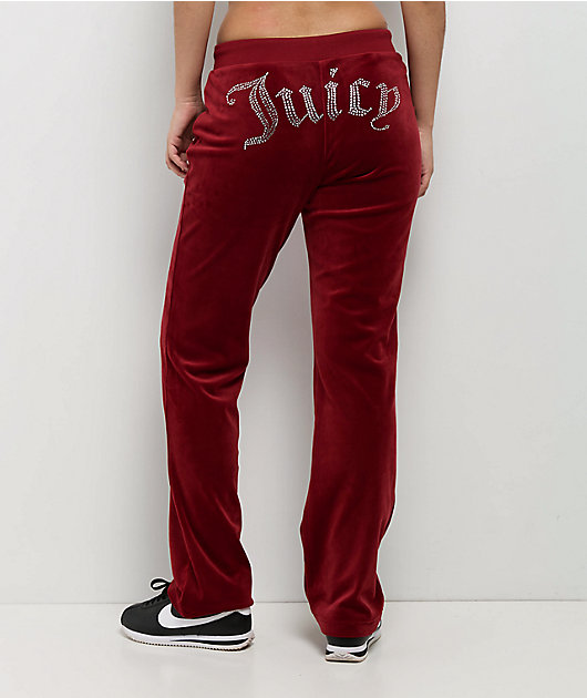 Juicy Couture OG Big Bling Red Dahlia Velour Track Pants | Zumiez