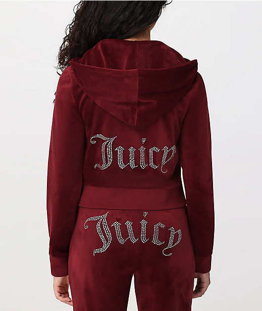 Juicy Couture OG Big Bling Red Dahlia Velour Zip Hoodie | Zumiez