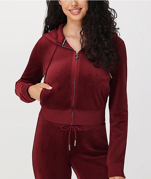 Juicy Couture OG Big Bling Red Dahlia Velour Zip Hoodie | Zumiez