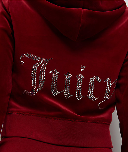 Juicy Couture OG Big Bling Red Dahlia Velour Zip Hoodie