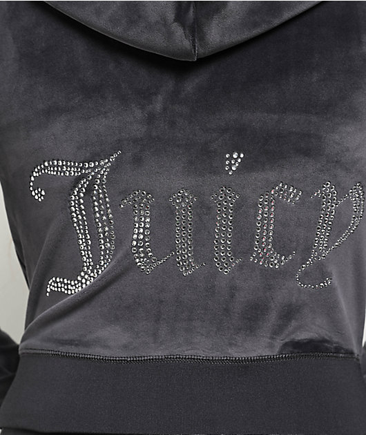 Juicy Couture OG Big Bling Titanium Velour Zip Hoodie | Zumiez