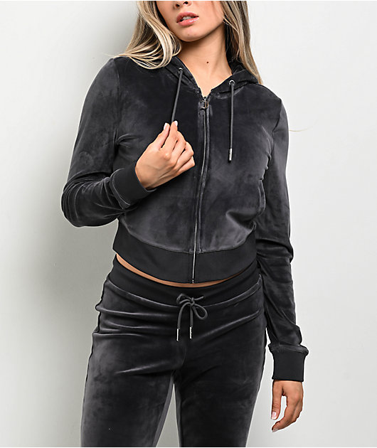 Juicy Couture OG Big Bling Titanium Velour Zip Hoodie | Zumiez