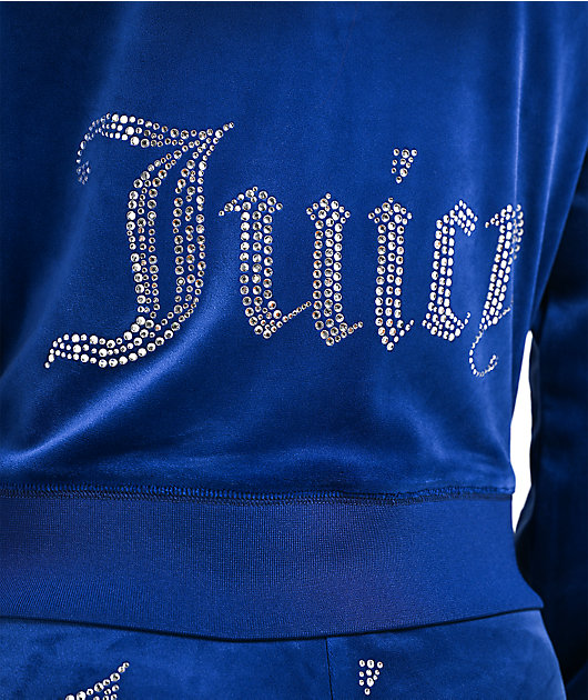 Juicy Couture OG Big Bling Varsity Blue Velour Zip Hoodie