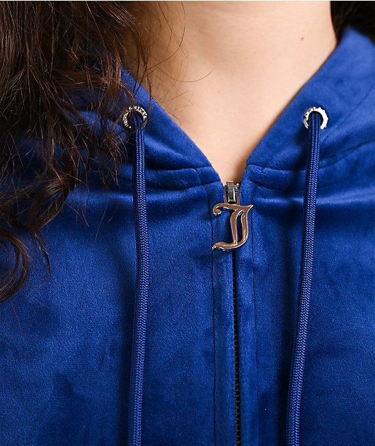 Juicy Couture OG Big Bling Varsity Blue Velour Zip Hoodie