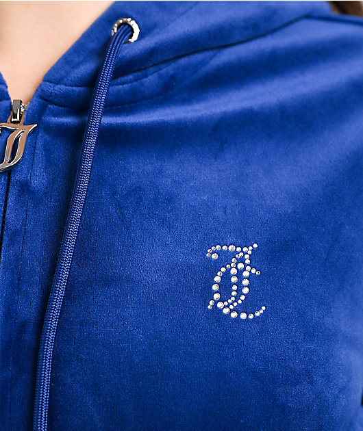 Juicy Couture OG Big Bling Varsity Blue Velour Zip Hoodie