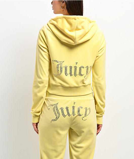 Juicy Couture OG Bling Yellow Iris Velour Zip Hoodie