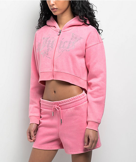 Juicy Couture Pink Lemonade Crop Zip Hoodie | Zumiez