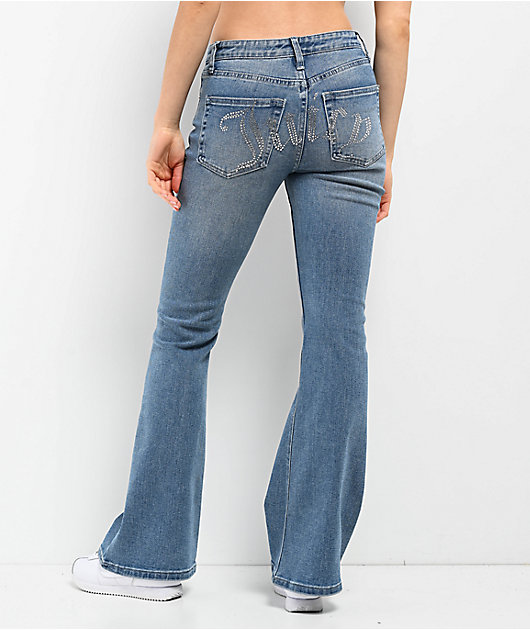 Juicy Couture Rhinestone Blue Low Rise Flare Jeans