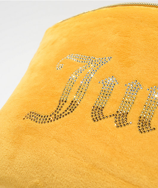 Juicy Couture Rhinestone Logo Yellow Velour Makeup Pouch