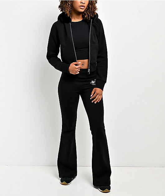 Juicy Couture Rib Waist Black Flare Sweatpants
