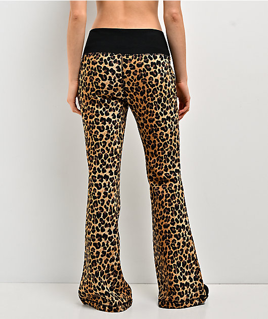 Juicy Couture Rib Waist Brown Leopard Flare Sweatpants