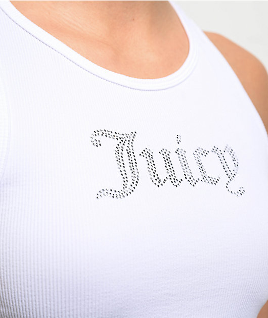Juicy Couture Small Bling High Neck White Crop Tank Top | Zumiez