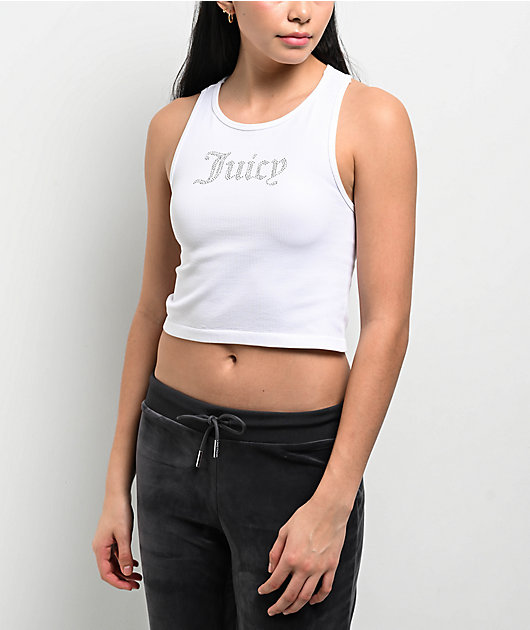 Juicy Couture Small Bling High Neck White Crop Tank Top | Zumiez